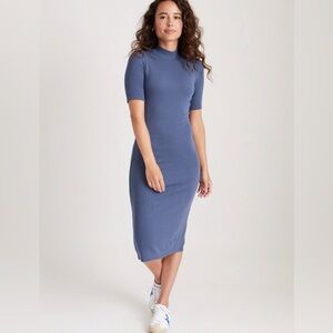 Marine Layer Vintage Indigo Lexi Rib Mock Neck Midi Dress